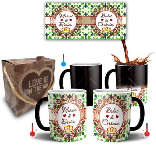 Kit 2 Canecas Mágica Bodas de Cerâmica + Caixinha
