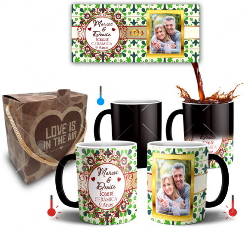 Kit 2 Canecas Mágicas Bodas de Cerâmica com Foto + Caixinha