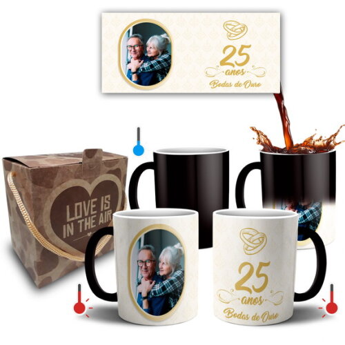 Kit 2 Canecas Mágicas Casamento Bodas De Ouro 50 Anos
