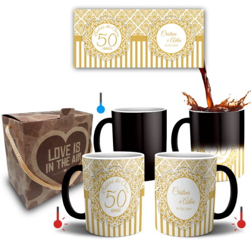 Kit 2 Canecas Mágicas Casamento Bodas De Ouro 50 Anos