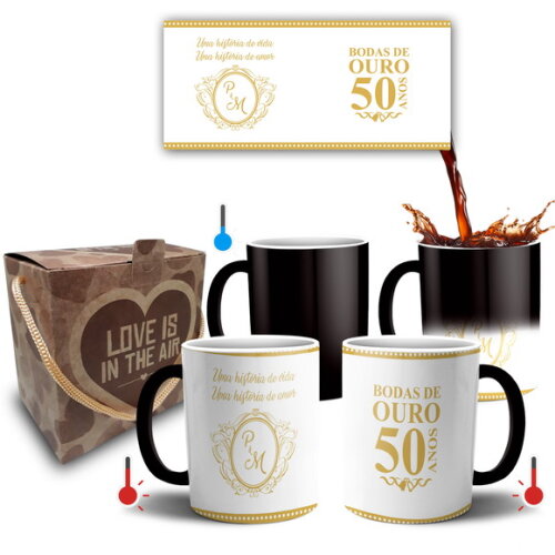 Kit 2 Canecas Mágicas Casamento Bodas De Ouro 50 Anos