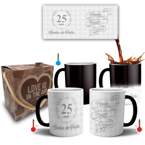 Kit 2 Canecas Mágicas Casamento Bodas De Prata 25 Anos