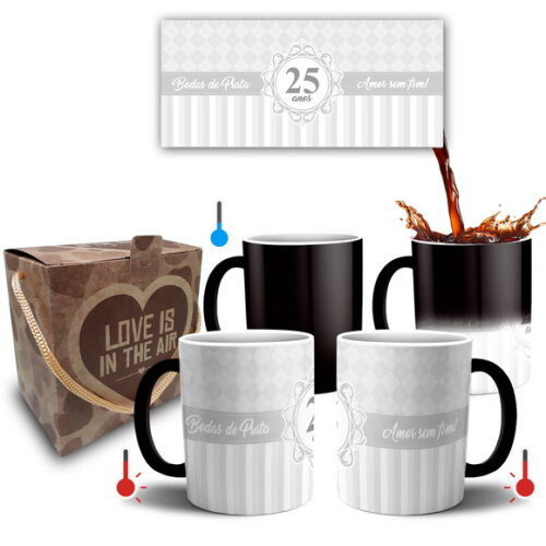 Kit 2 Canecas Mágicas Casamento Bodas De Prata 25 Anos