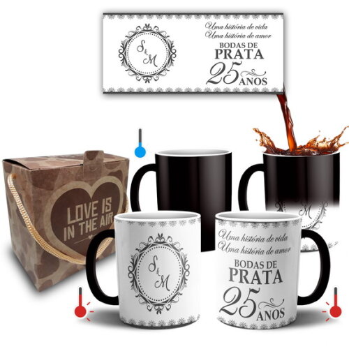 Kit 2 Canecas Mágicas Casamento Bodas De Prata 25 Anos