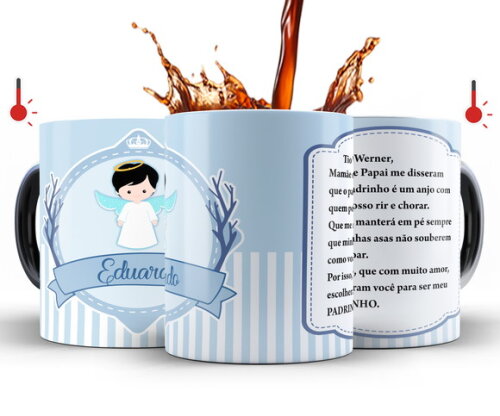 Kit 2 Canecas Mágicas Dindo e Dinda Batizado - Mod 003