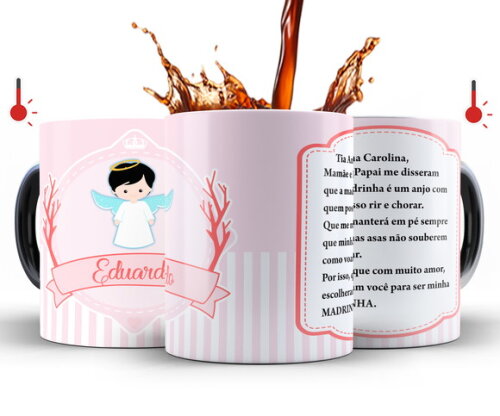 Kit 2 Canecas Mágicas Dindo e Dinda Batizado - Mod 003