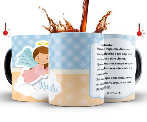 Kit 2 Canecas Mágicas Dindo e Dinda Batizado - Mod 005