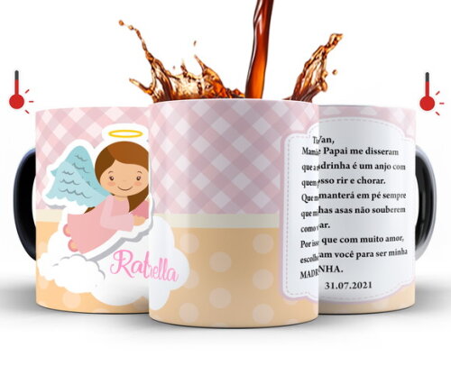 Kit 2 Canecas Mágicas Dindo e Dinda Batizado - Mod 005