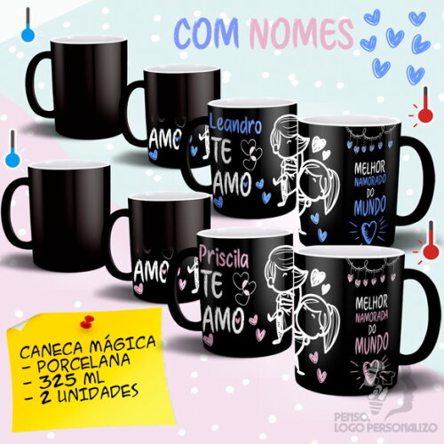 Kit 2 Canecas Mágicas Melhor Namorado e Namorada com Nomes