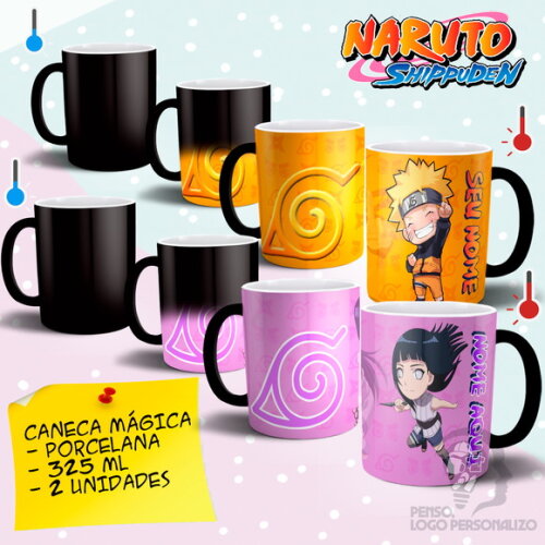 Kit 2 Canecas Mágicas Naruto e HInata com Nomes