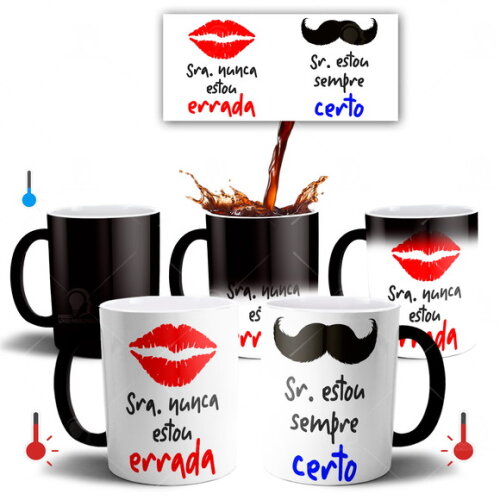 Kit 2 Canecas Mágicas Sr e Sra Sempre Certo