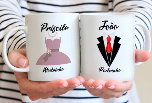 Kit 2 Canecas Padrinho e Madrinha Casamento- Mod 003