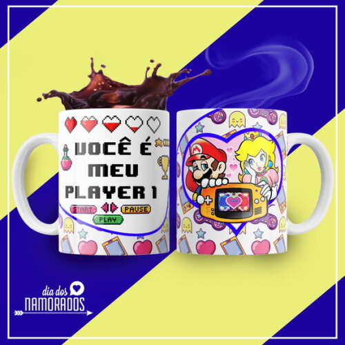 kit 2 Canecas Presente de Namoro Mário Bros Play 1 e Play 2