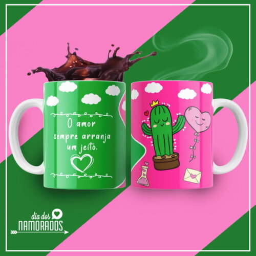 kit 2 Canecas Presente de Namoro O amor sempre arranja