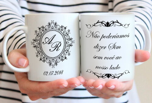 Kit 3 Canecas - Padrinho e Madrinha Casamento - Mod 002
