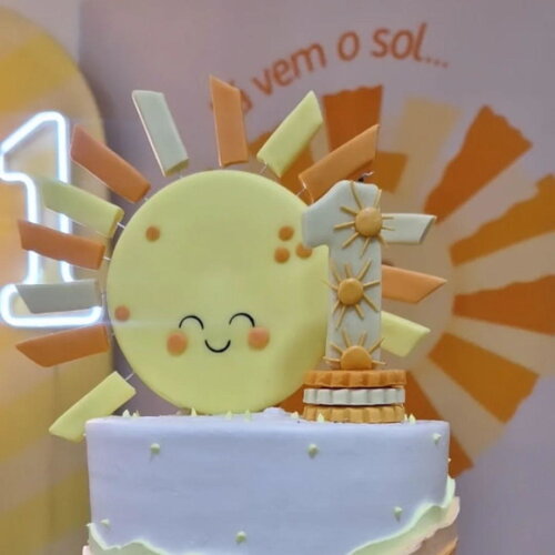 Topo de Bolo e Vela Sol,tema Lá Vem o Sol,365sorrisos