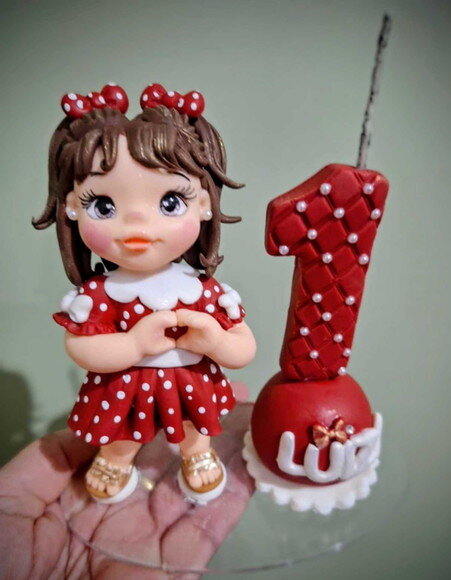 Topo de Bolo Vela Personalizada.tema Minnie