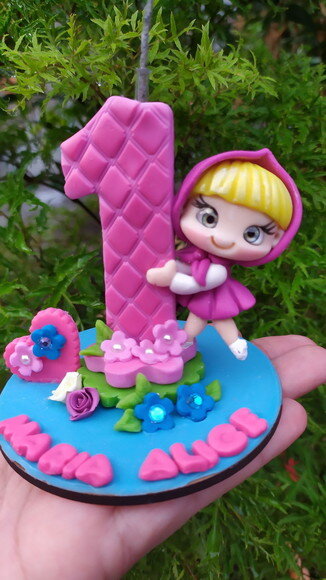 Vela de Biscuit Tema Marsha e o Urso