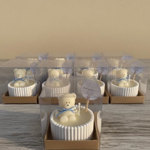 Vela Aromática de Gesso Decorada com Urso para Lembrancinhas