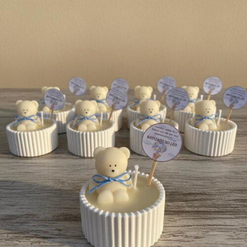 Vela Aromática de Gesso Decorada com Urso para Lembrancinhas