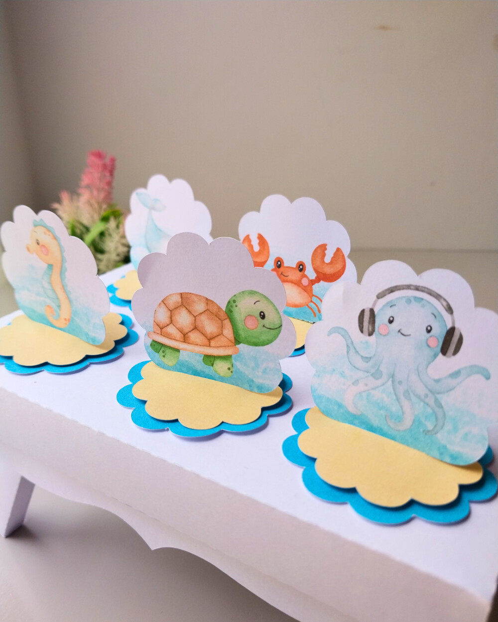 15 Aplique 3D Fundo do mar menino Tag escalope Personalizada Fest
