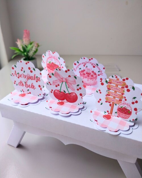 20 Aplique 3D Cerejinha Tag escalope Personalizada Festa Lembranc