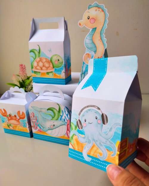 Kit 15 caixas Fundo do mar menino Personalizado | Lembrancinhas I