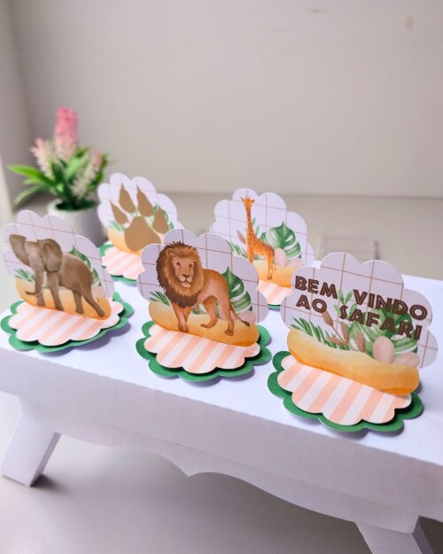 20 Aplique 3D Safari Realista Tag escalope Personalizada Festa Lembrancinha