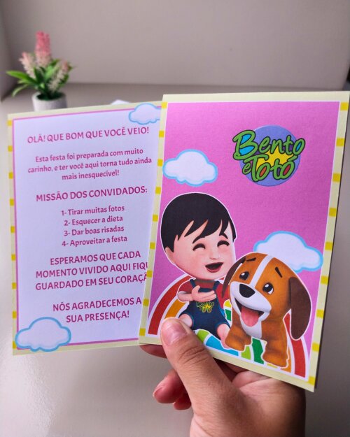 15 Plaquinha de mesa Bento e Totó menina Festa Infantil | Centro de mesa
