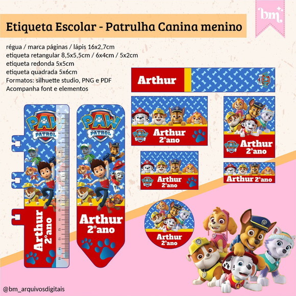 60 Etiquetas Patrulha Canina Menino