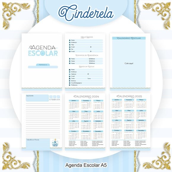 Caderno ou Agenda Personalizada Cinderela