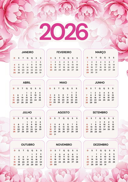 Calendário A4 de Parede