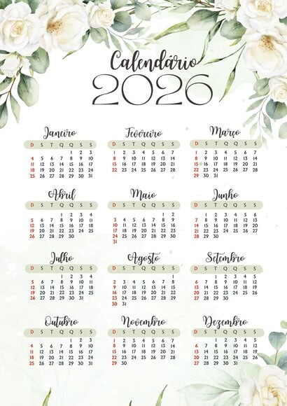 Calendário A4 de Parede