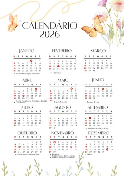 Calendário A4 de Parede