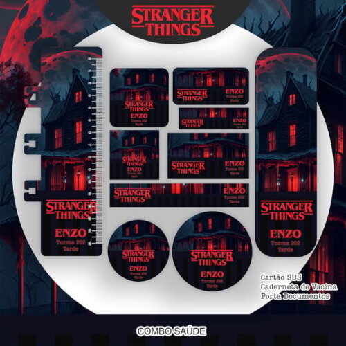 60 Etiquetas Escolar Patrulha Stranger Things