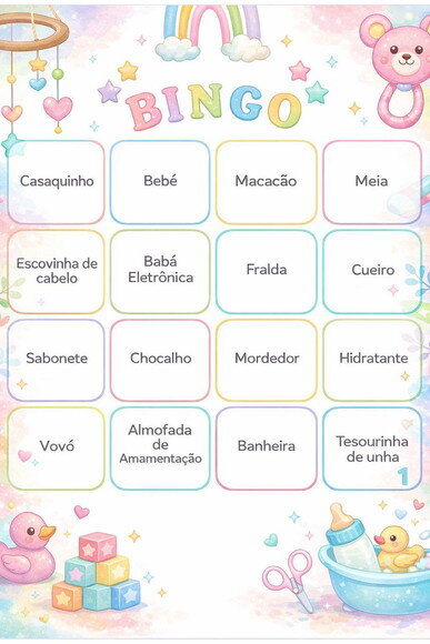 Bingo para Chá de Bebê + Lápis + Fichas