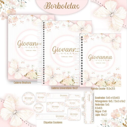 Caderno + Etiquetas + Tag Personalizada + Lápis