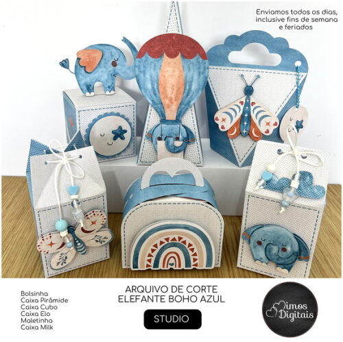 Kit 60 Lembrancinhas Elefante Boho
