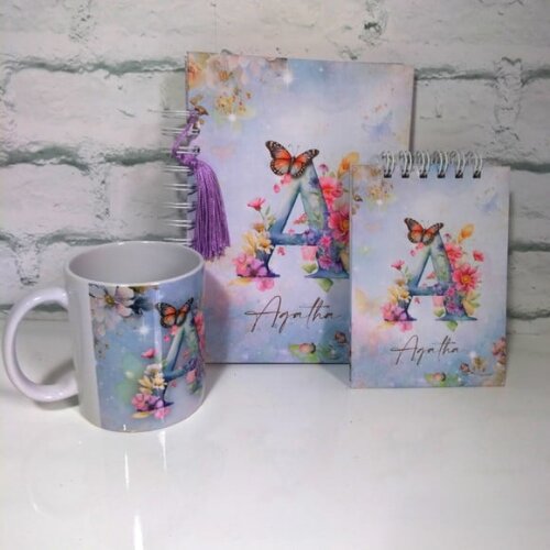 Kit Caderno, Bloquinho e Caneca Porcelana - Qualquer Tema