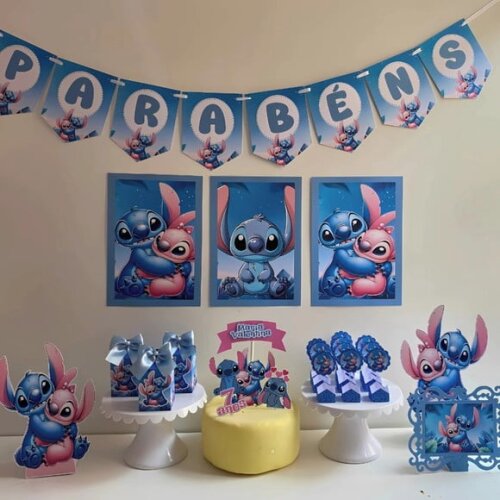 Kit Mesversário Stitch Personalizados - Só Um Bolinho