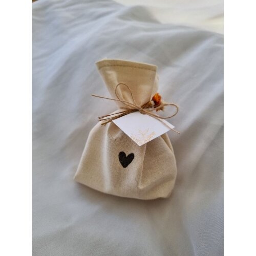 Saquinho Algodão Cru Personalizado 9x12cm - Kit com Flor + Tag +