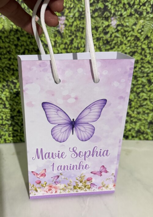 Sacolinha P BORBOLETA LILÁS / ROSA TAMANHO 10X16 / lembrancinha de festa / JÁ COLADA