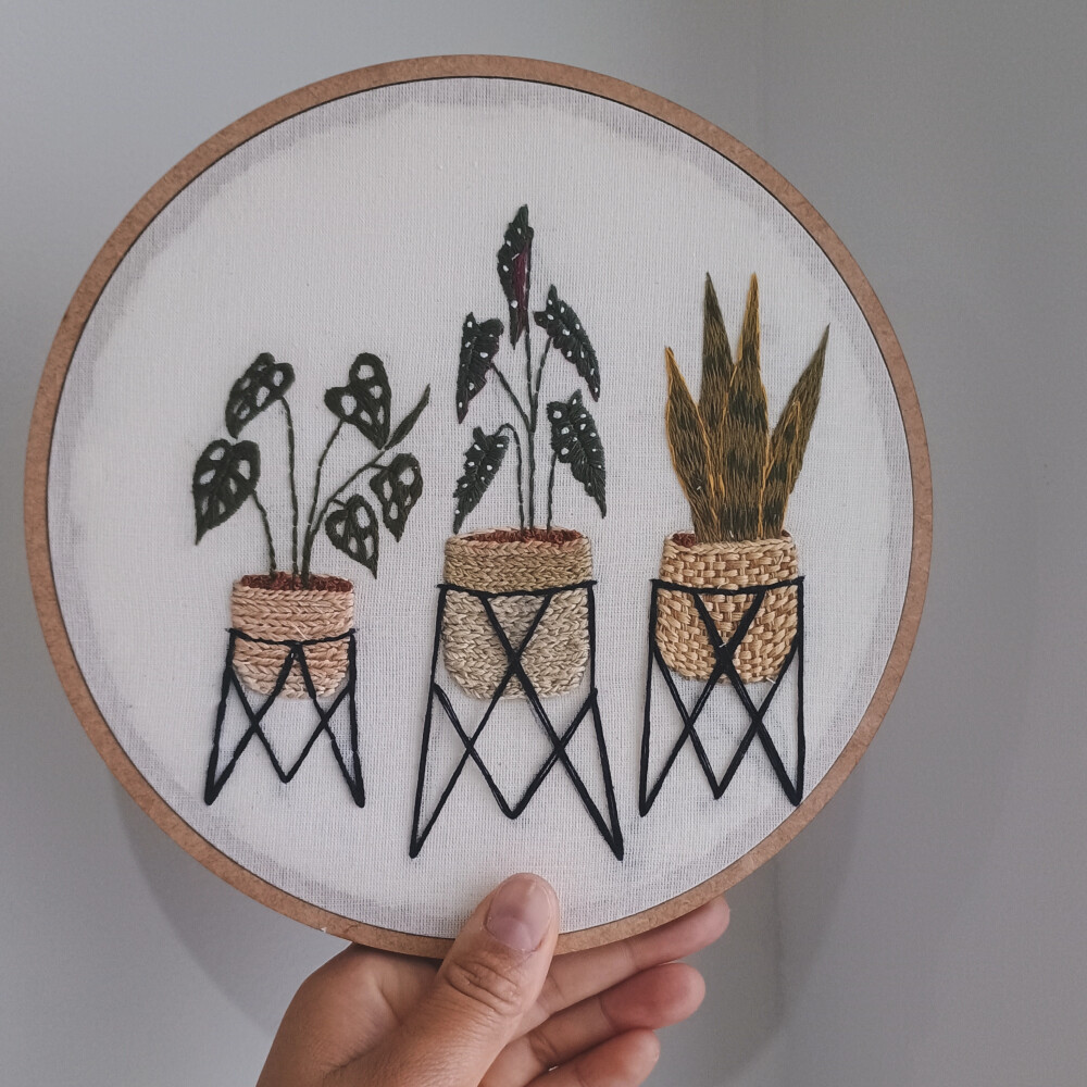 Bastidor bordado Trio vaso de plantas