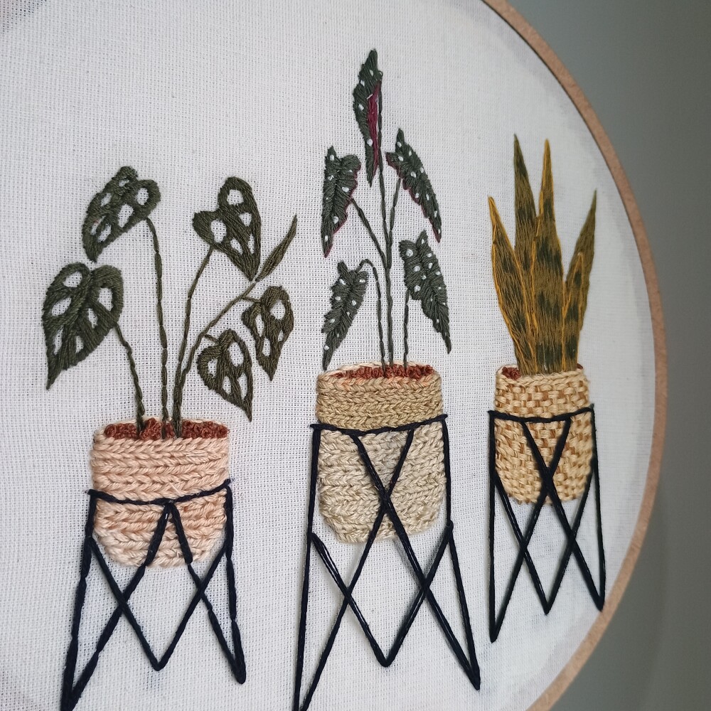 Bastidor bordado Trio vaso de plantas