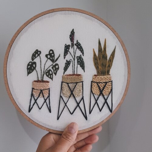 Bastidor bordado Trio vaso de plantas