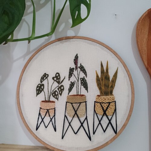 Bastidor bordado Trio vaso de plantas