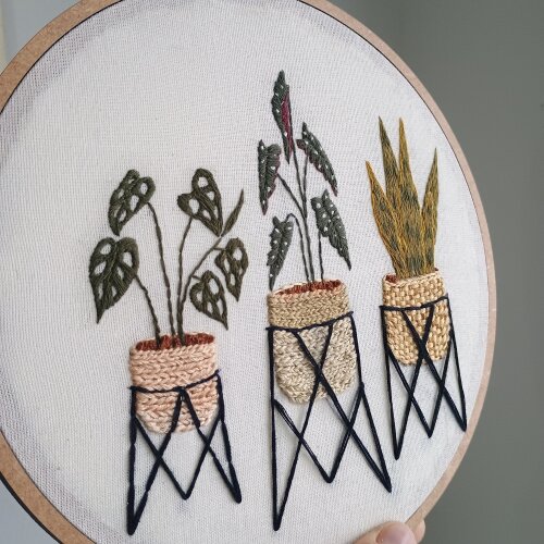 Bastidor bordado Trio vaso de plantas
