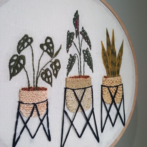 Bastidor bordado Trio vaso de plantas