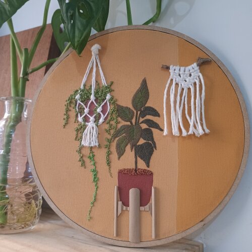 Bastidor bordado vaso de plantas