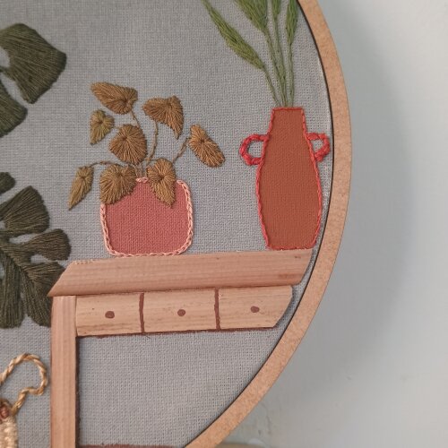Bastidor bordado vaso de plantas